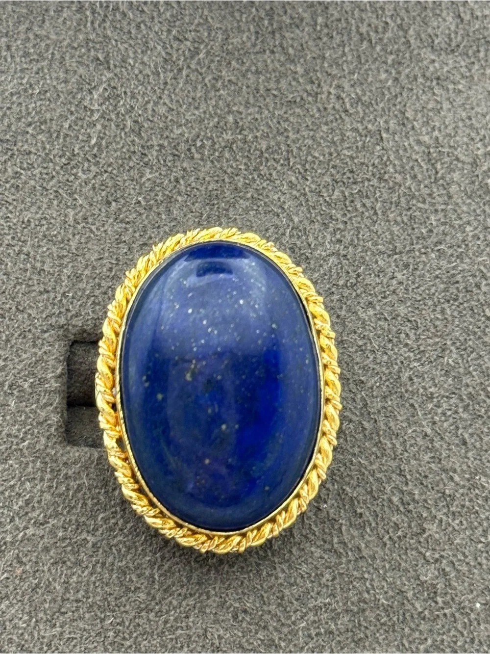 Adjustable Gold-Tone Lapis Oval Statement Ring - Deep Blue